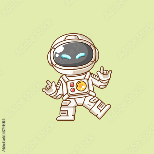 Cute astronaut dance kawaii chibi character mascot illustration outline style