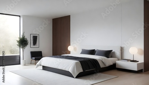 Modern contemporary Bedroom  hotel. Minimalist  Wabisabi. 