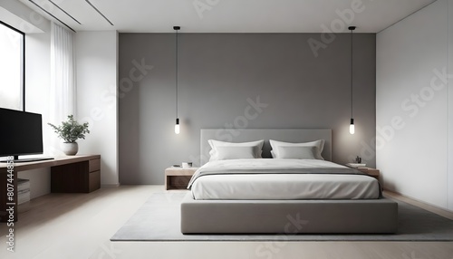 Modern contemporary Bedroom  hotel. Minimalist  Wabisabi. 
