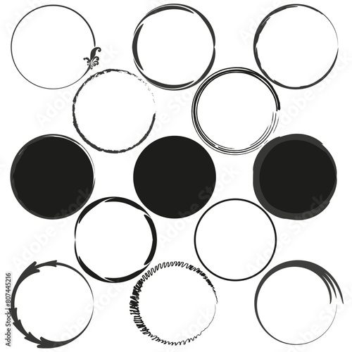 Circular designs variety. Abstract vector circles set. Dynamic round shapes collection.