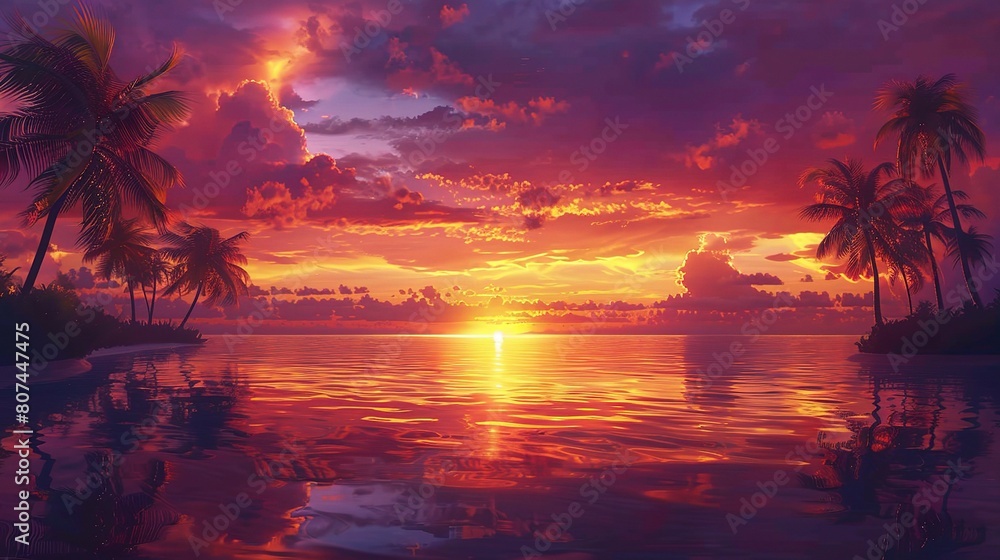 Obraz premium A breathtaking sunset background painting the sky with a symphony of colors