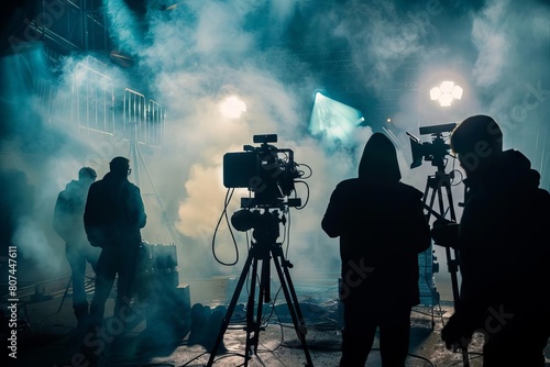 behind the scenes of professional film production silhouettes working on set cinematic photography