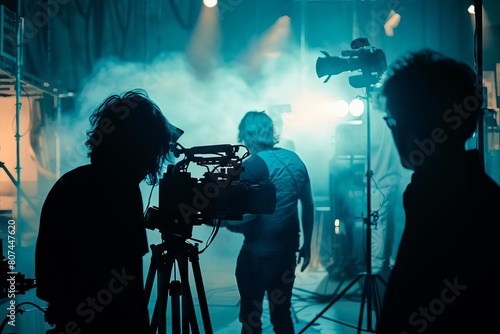 behind the scenes of professional film production silhouettes working on set cinematic photography