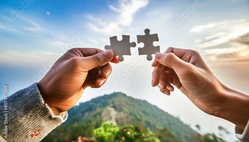 close-up of hands holding puzzle pieces, cooperation, mutual aid, strategy
