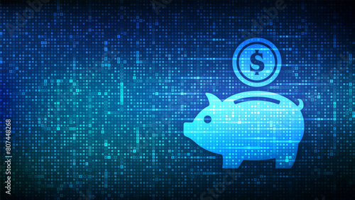 Money box icon made with currency symbols. Piggy bank symbol. Piggybank savings. Business investment payment background with currency signs. Dollar, euro, yen and pound icons. Vector illustration.