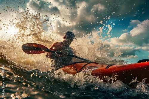 dynamic kayaking action paddle splashing water capturing thrilling motion sports photography