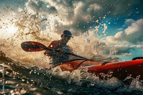 dynamic kayaking action paddle splashing water capturing thrilling motion sports photography photo