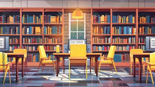 Attractive Interior of a store with shelves and a large display of books