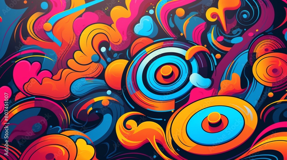 An abstract painting with a vibrant color palette and a variety of shapes and textures An abstract painting with a vibrant color palette and a variety of shapes and textures