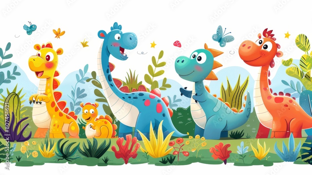 Fototapeta premium A lively 2D image of a banner portraying classic cartoon characters engaging in funfilled activities