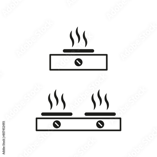 Modern kitchen burner icons. Simple stove top illustrations with heat elements. Cooking symbols in black and white.