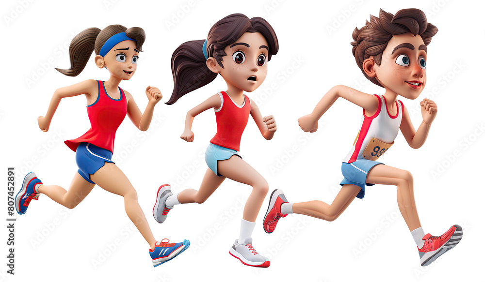 3D Cartoon Illustration Set of Running Athlete