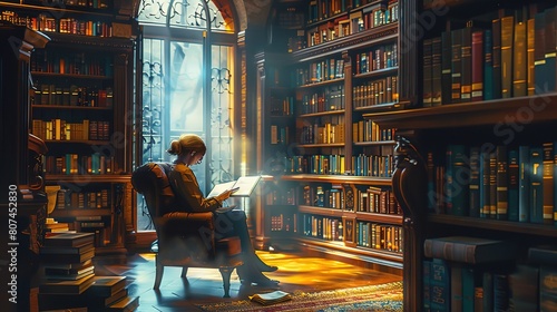Spectacular reading books near old bookcase