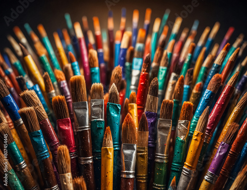 Watercolor, oil paint, powder paint, etc. Various sizes and types of paintbrushes. 