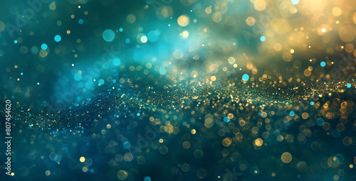 Blue gold and dust background, in the style of light blue-green and turquoise, confetti-like dots