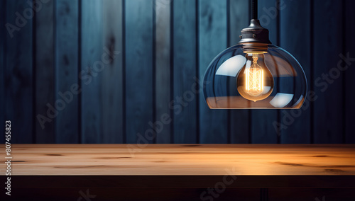 a light bulb hanging with a wooden wall in the background