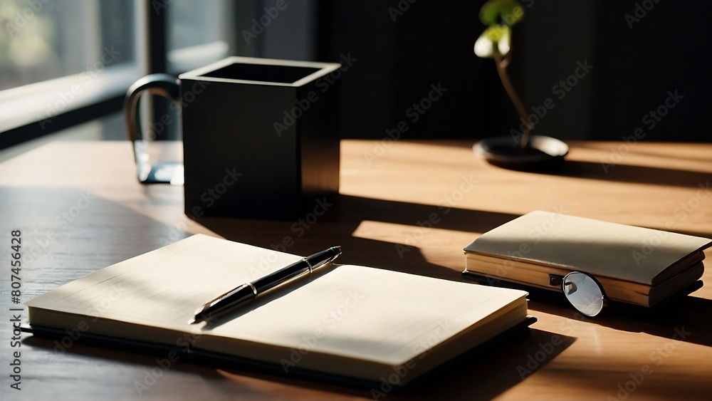 desk with a notebook and pen Productivity in Simplicity: Classic Desk Setup with Notebook, Pen, and Eyeglasses desk with a notebook and pen Productivity in Simplicity: Classic Desk Setup with Notebook, Pen, and Eyeglasses