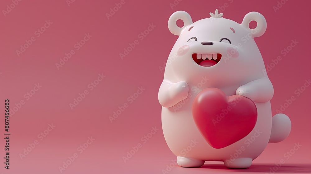 Macro shot of a 3D model of a chubby bear holding a heart, loveable and tender Macro shot of a 3D model of a chubby bear holding a heart, loveable and tender