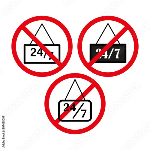 No 24 7 service sign. Red prohibition circles. Vector restriction symbols. Free Download No 24 7 service sign. Red prohibition circles. Vector restriction symbols. - GFXLoad