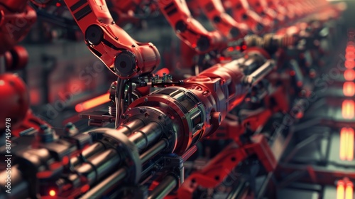 Technology of industrial production with automatic robots and mechanical arms photo