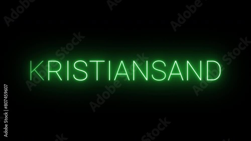 Flickering neon green glowing kristiansand text animated on black background photo