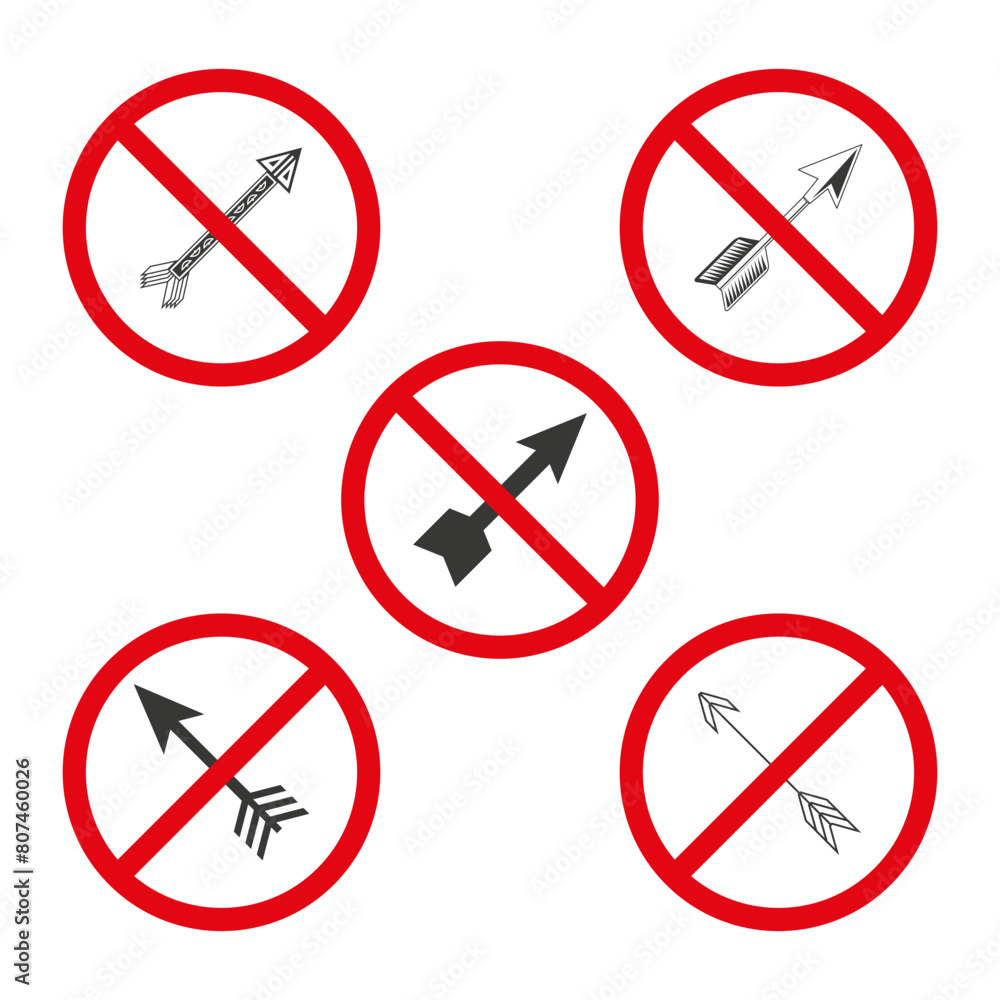 No Archery Arrows Allowed. Bow Arrows Prohibition Sign. Archery Equipment Restriction. Vector illustration. EPS 10. No Archery Arrows Allowed. Bow Arrows Prohibition Sign. Archery Equipment Restriction. Vector illustration. EPS 10.