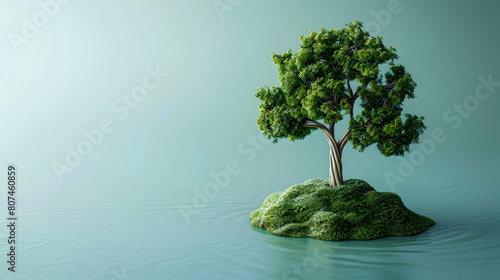 Sustainability Concept  3D Flat Tree Icon with Recycle Symbol on Green Earth Background