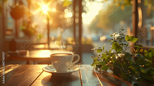 Relaxing Afternoon Coffee Break: A Refreshing Moment of Recharge in a Sunny Caf? photo
