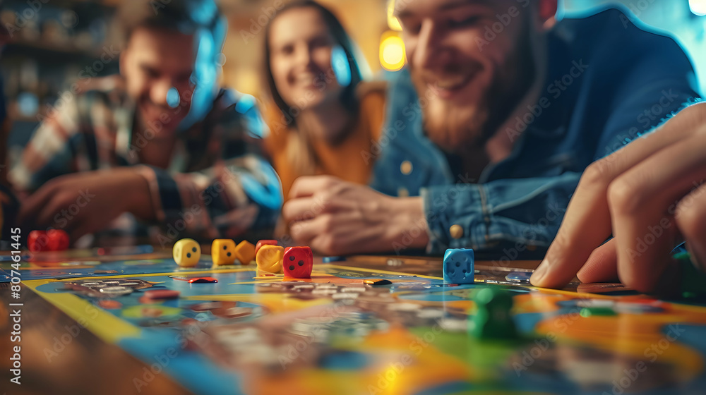 Evening Board Game Session: An individual enjoys friendly competition and teamwork with friends in a photo realistic concept. Evening Board Game Session: An individual enjoys friendly competition and teamwork with friends in a photo realistic concept.