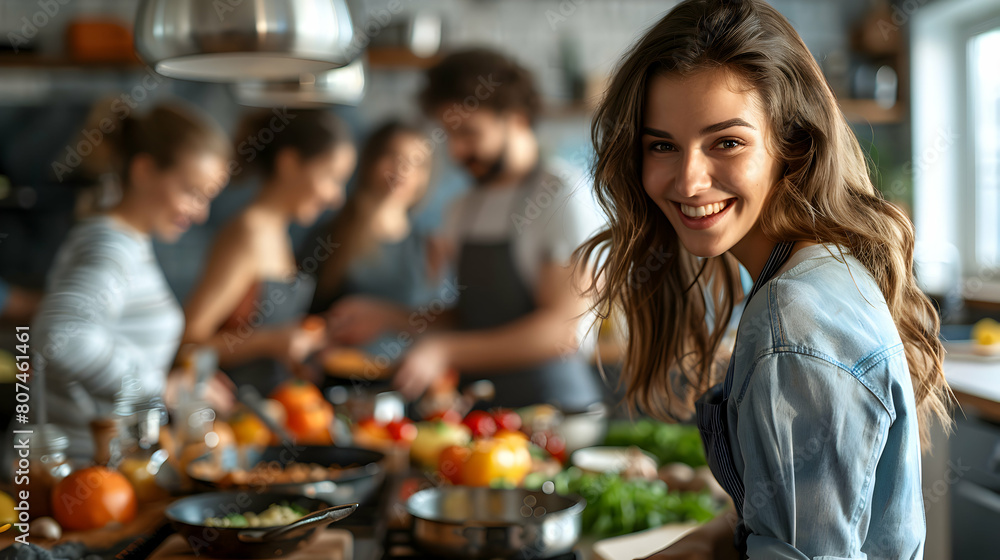 Group Attending an Evening Cooking Class, Learning New Recipes and Enjoying the Process - Photo Realistic Concept Group Attending an Evening Cooking Class, Learning New Recipes and Enjoying the Process - Photo Realistic Concept