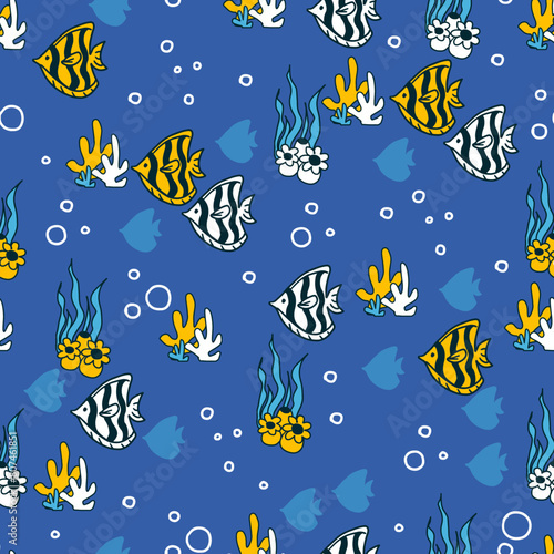 Marine Ecosystem Vector Pattern Fish and Sea Life