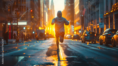 Capturing the Energy: Photo Realistic Concept of Running Through City Streets in the Afternoon Finding Motivation Amid the Bustling Urban Energy