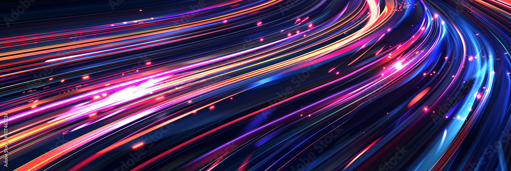 abstract background with colorful light streaks and lines on dark blue, red, purple and orange colors, generative AI abstract background with colorful light streaks and lines on dark blue, red, purple and orange colors, generative AI