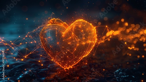 The heartbeat concept illustrated by pulses pulsating inside a glowing heart. photo