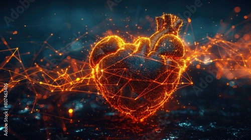 The idea of a heartbeat depicted by pulses throbbing inside a glowing heart. photo