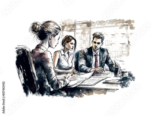 business team meeting watercolor sketch