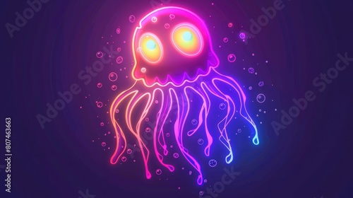 Neon Shiny Jellyfish. High Quality