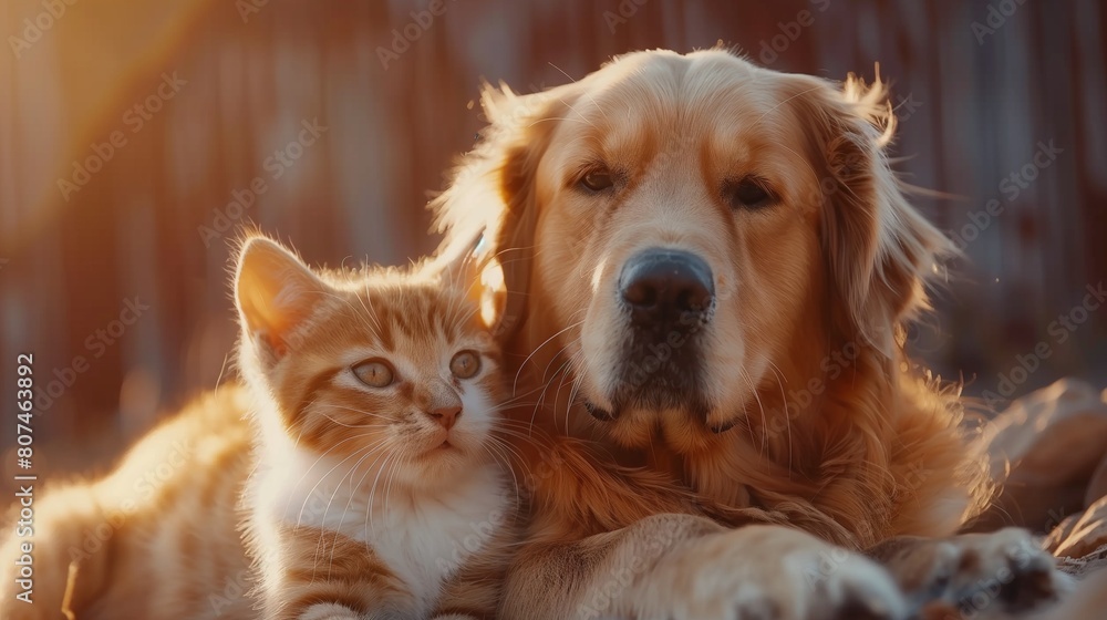 Cat and Dog Playing Together in Natural Warmth: A Heartwarming Scene of Happy Pets Enjoying Their Friendship Cat and Dog Playing Together in Natural Warmth: A Heartwarming Scene of Happy Pets Enjoying Their Friendship
