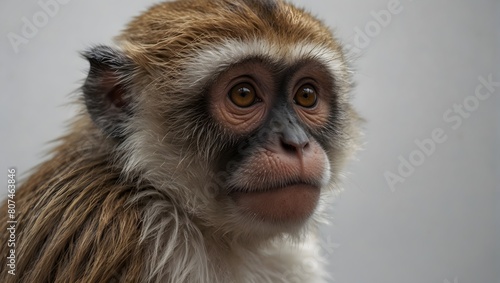 A lone monkey sits contemplatively image with solid white background ai_generated