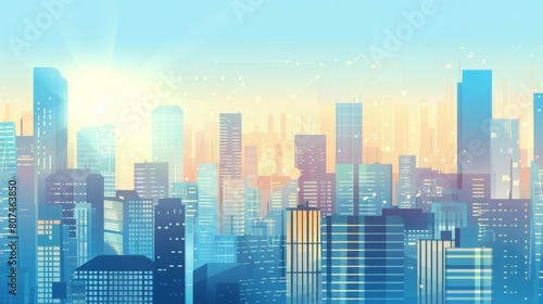 Minimalist Modern City BusinessBackdrop  Sequential Flat Buildings  Busy Streets  Clean Lines  Fresh Blue Sky  Abstract Elements Fusion