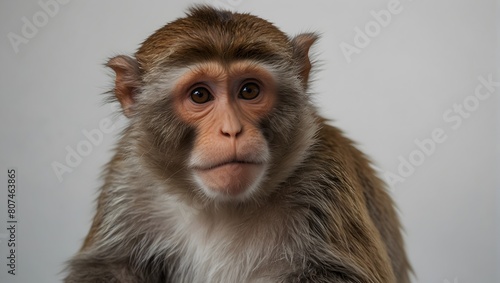 A lone monkey sits contemplatively image with solid white background ai_generated photo