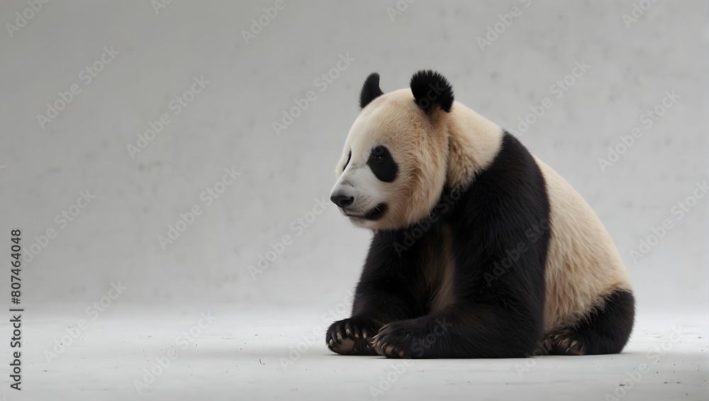 Fototapeta premium A lone panda peacefully rests with solid white background ai_generated