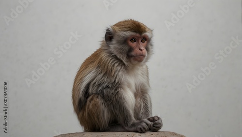A lone monkey sits contemplatively image with solid white background ai_generated