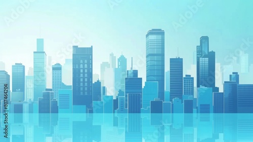 Minimalist Modern City BusinessBackdrop: Sequential Flat Buildings, Busy Streets, Clean Lines, Fresh Blue Sky, Abstract Elements Fusion © JINGWEN