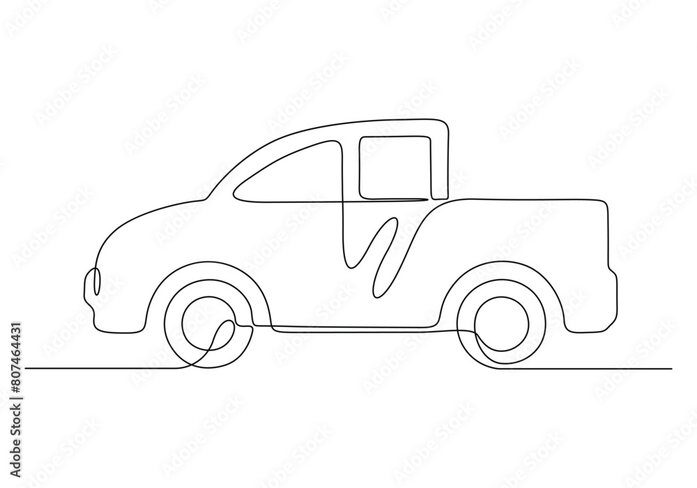 Fototapeta premium Pickup truck continuous one line drawing vector illustration 