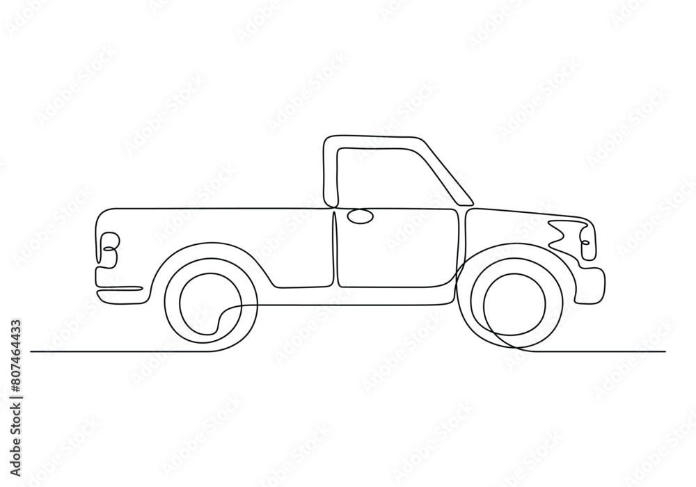 Pickup truck continuous one line drawing vector illustration 