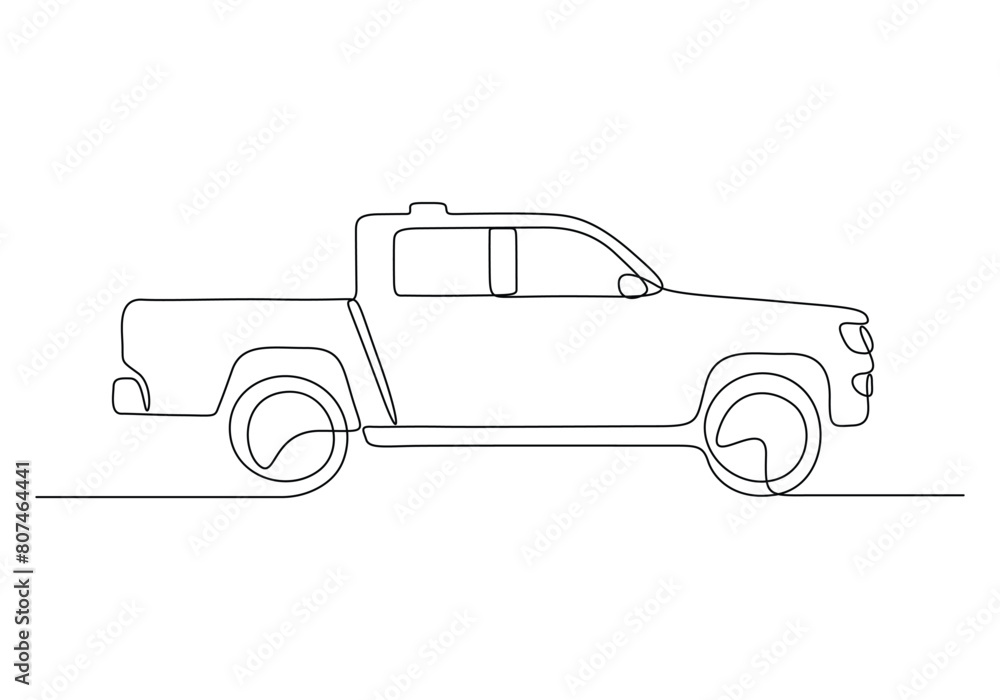 Pickup truck continuous one line drawing vector illustration 