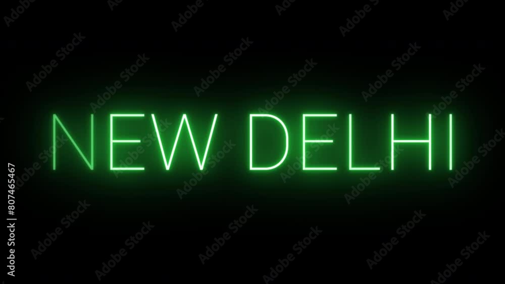 Flickering neon green glowing new delhi text animated on black background Flickering neon green glowing new delhi text animated on black background