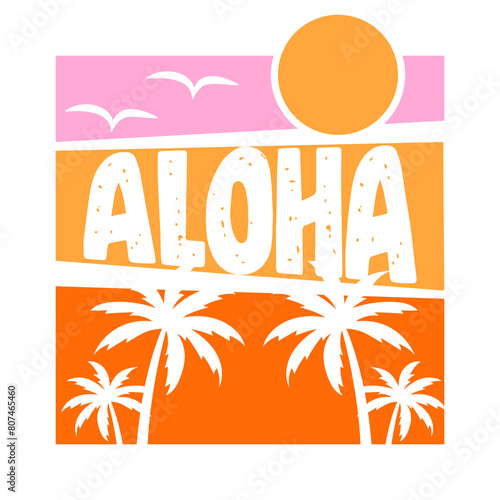 aloha sunset design print with palms
