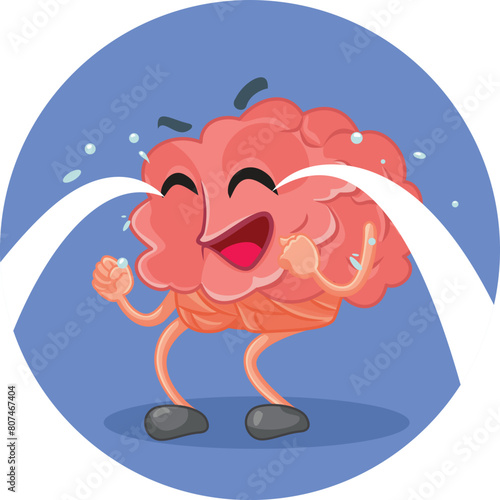 Sad Vector Brain Character Feeling Sad and Crying. Stressed mind feeling overwhelmed with negative emotions 
